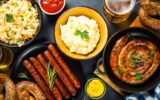 Oktoberfest food - sausage, beer and bretzel