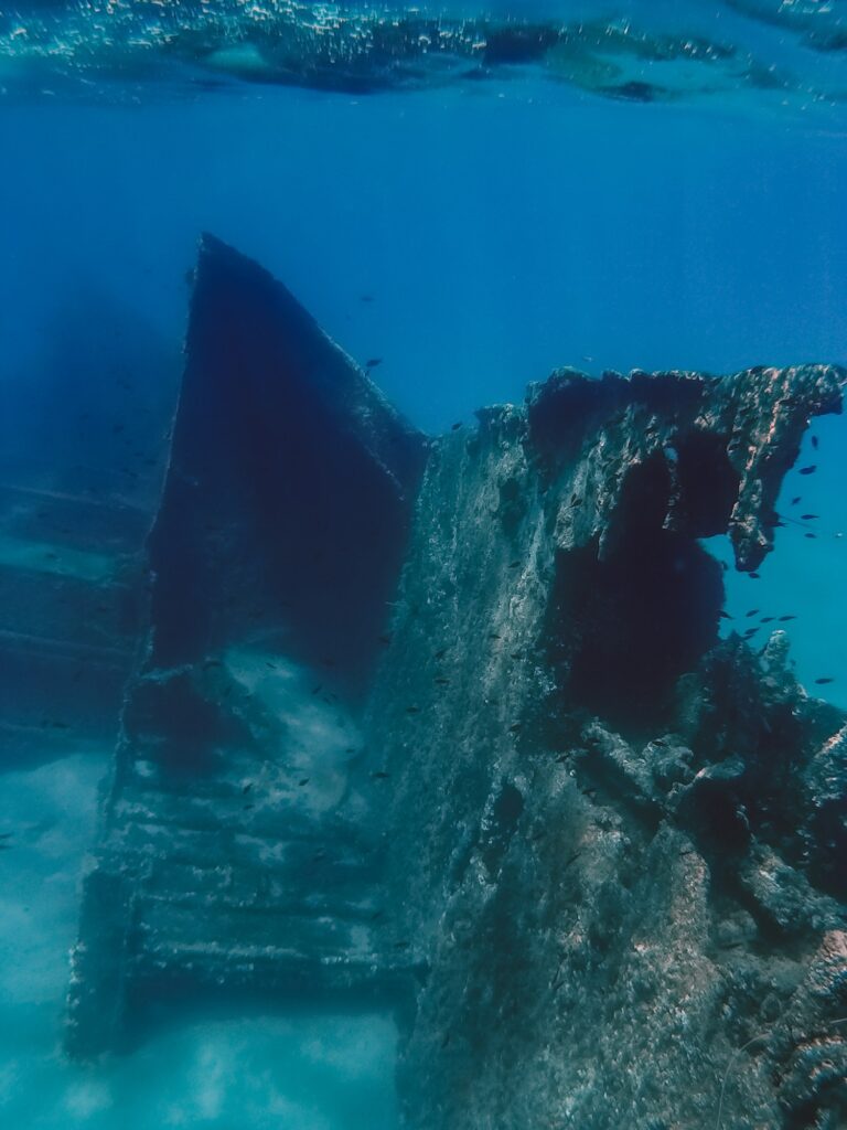 wreck of a ship submerged in the ocean